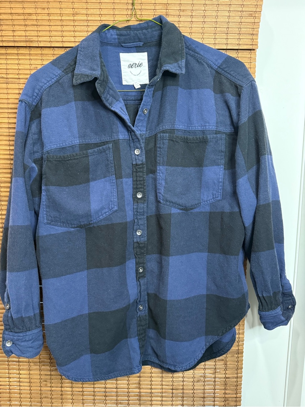 aerie Blue and Black Plaid Button-Down Shirt